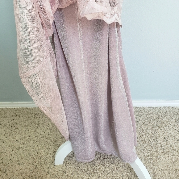 DAMIANOU Vtg 2 Piece Formal Maxi Dress Jacket Set Sheer Lace Floral Pink Sz S - Picture 11 of 14